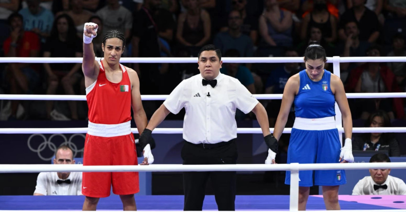 Angela Carini (right) & Imane Khelif (Left) in Paris Olympics